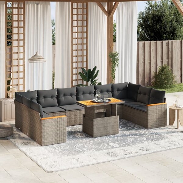 vidaXL Salon de jardin 11 Pièces avec coussins gris résine tressée