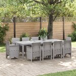 vidaXL Ensemble de Salle à Manger de Jardin de 11 Pièces avec Coussins Gris Clair Poly Rattan