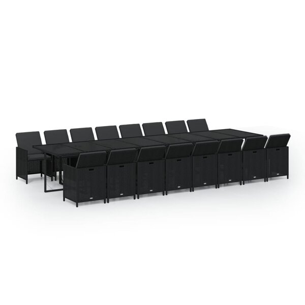 vidaXL Ensemble à dîner de jardin coussins 17 Pièces Noir Résine tressée