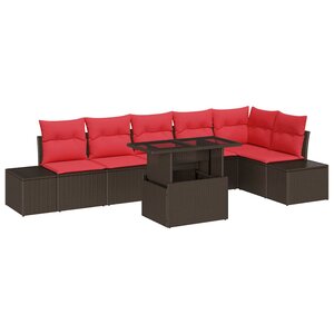 vidaXL Ensemble de canapé de jardin 7 Pièces Marron Poly rotin
