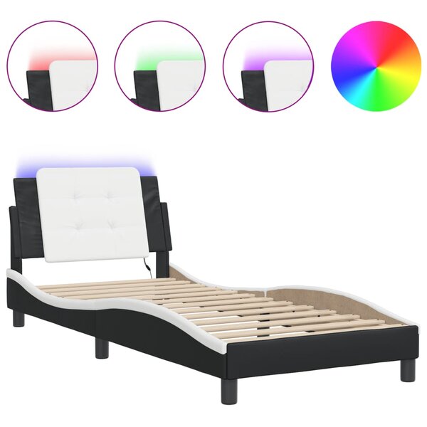 vidaXL Cadre de lit avec LED sans matelas Zadar noir et blanc 100x200 cm