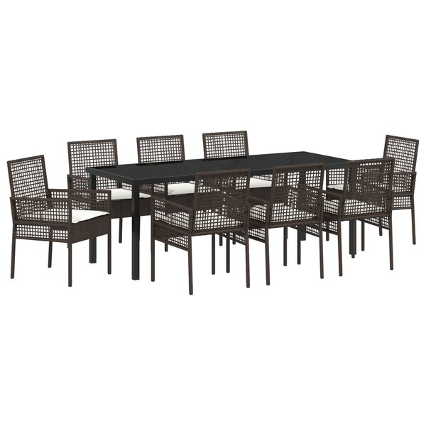 vidaXL Ensemble de salle à manger de jardin de 9 pièces avec coussins en poly rotin marron