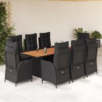 vidaXL Ensemble à manger de jardin 9Pièces coussins noir résine tressée