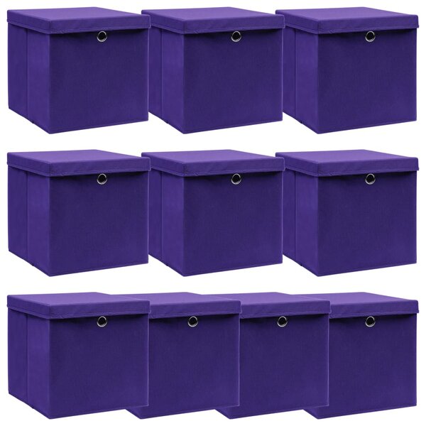 vidaXL Boîtes de rangement et couvercles 10Pièces Violet 32x32x32cm Tissu
