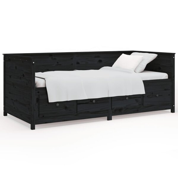 vidaXL Lit de jour Noir 100x200 cm Bois de pin massif