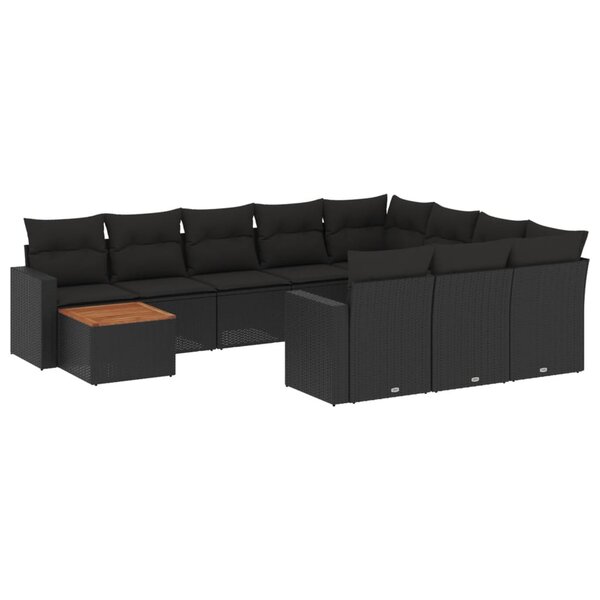 vidaXL Salon de jardin 11 Pièces avec coussins noir résine tressée