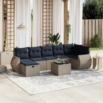 vidaXL Salon de jardin 8 Pièces avec coussins gris résine tressée