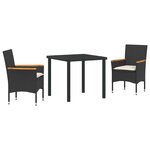 vidaXL Ensemble de salle à manger pour jardin 3 Pièces Noir Poly rotin