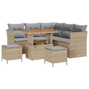 Ensemble de canapés de jardin 8 pièces avec coussins Beige Poly Rattan Acacia