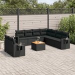 vidaXL Salon de jardin 10 Pièces avec coussins noir résine tressée
