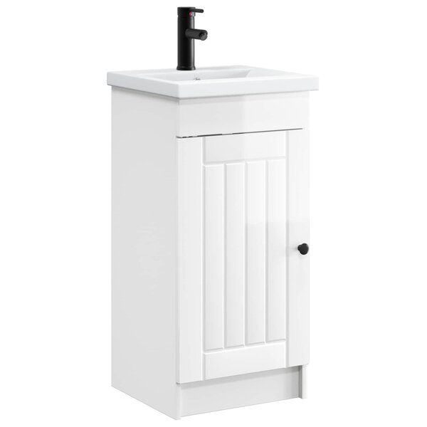 vidaXL Meuble de salle de bain avec évier Blanc brillant