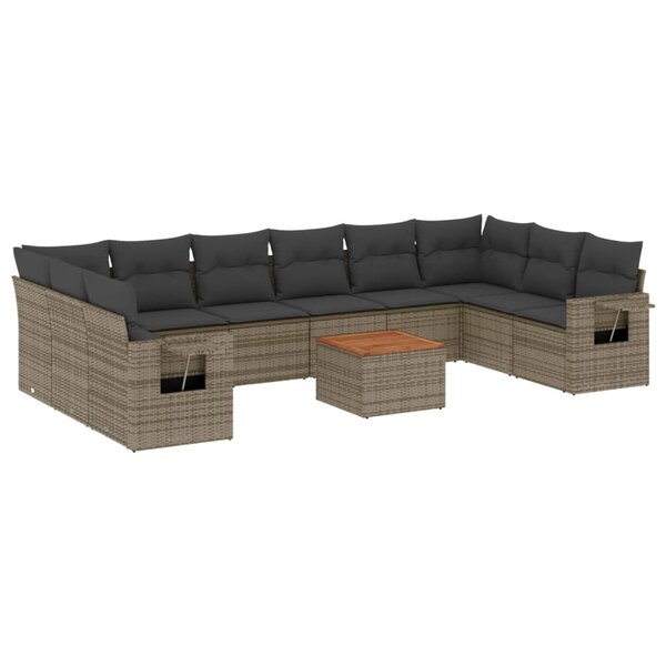 vidaXL Salon de jardin 11 Pièces avec coussins gris résine tressée