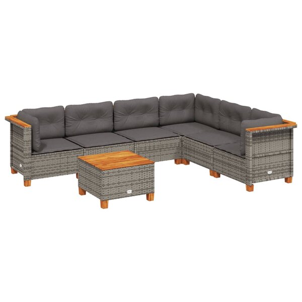 vidaXL Salon de jardin avec coussins 7 Pièces gris résine tressée