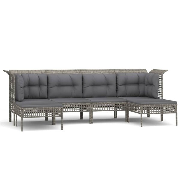 vidaXL Salon de jardin 6 Pièces avec coussins Gris Résine tressée