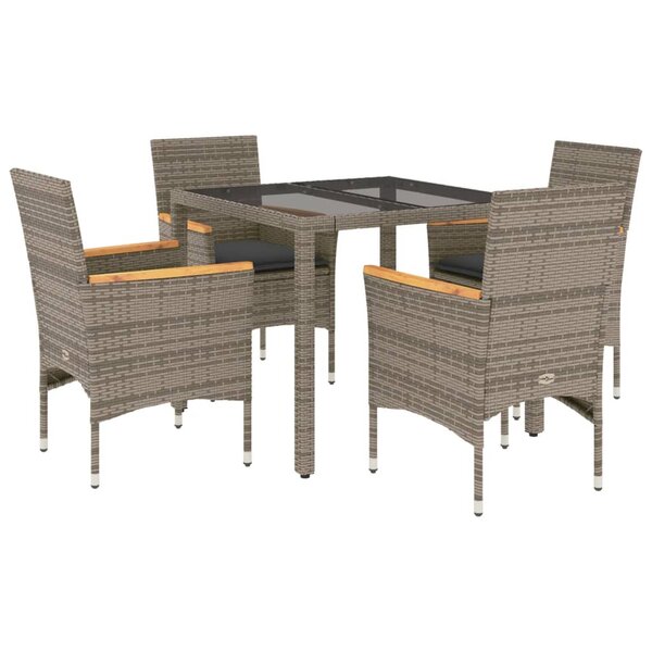 vidaXL Ensemble à manger de jardin et coussins 5 Pièces gris rotin verre