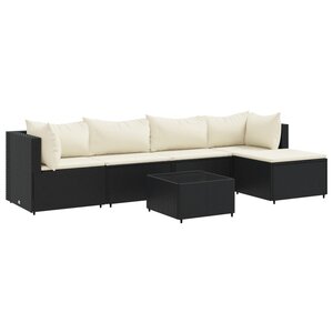 vidaXL Salon de jardin 6 Pièces avec coussins Noir Résine tressée