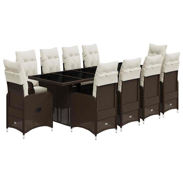 vidaXL Ensemble de bistro de jardin 11 Pièces coussins marron poly rotin