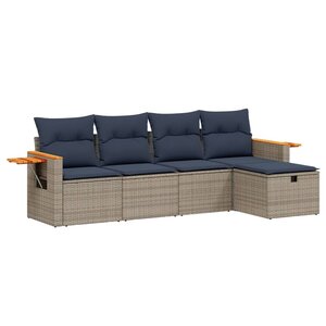 vidaXL Salon de jardin 5 Pièces avec coussins gris résine tressée