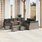 Ensemble de canapé de jardin de 14 pièces avec coussins en gris poly rotin acacia