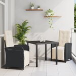 vidaXL Ensemble de salle à manger de jardin 3 pièces avec coussins noir en poly rattan