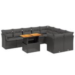vidaXL Salon de jardin 10 Pièces avec coussins noir résine tressée