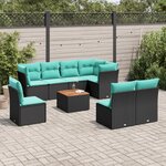 vidaXL Salon de jardin 9 Pièces avec coussins noir résine tressée