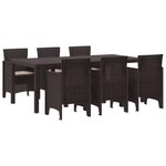 vidaXL Ensemble salle à manger jardin 7 pièces avec coussins marron poly rotin