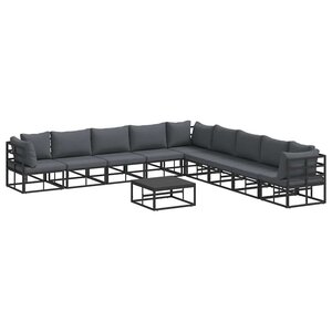 vidaXL Ensemble de canapé de jardin avec coussin 10 Pièces Noir Aluminium