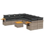 vidaXL Salon de jardin 9 Pièces avec coussins gris résine tressée