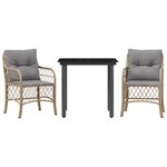 vidaXL Ensemble de bistro 3 Pièces coussins mélange beige résine tressée