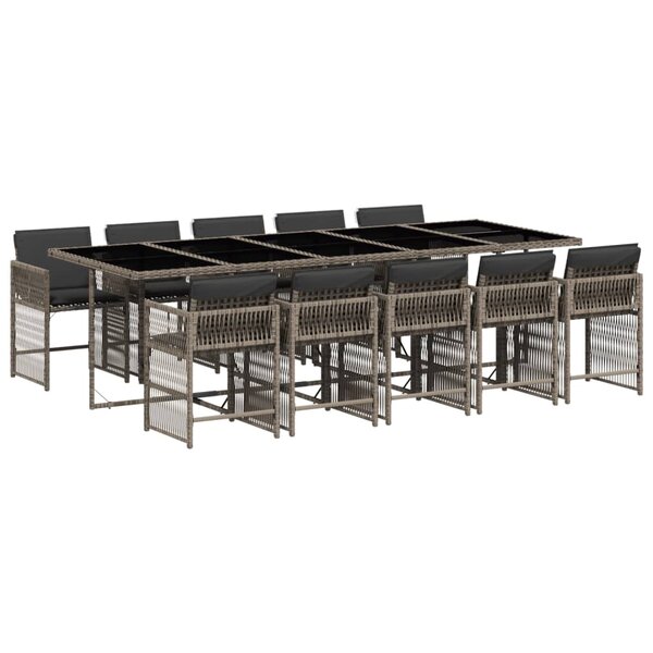 vidaXL Ensemble à manger de jardin 11Pièces avec coussins gris poly rotin