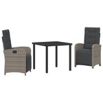 Ensemble de salle à manger de jardin vidaXL 3 pièces avec coussins gris polyrotin