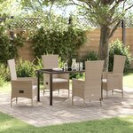 vidaXL Ensemble de salle à manger de jardin 5 pièces avec coussins beige en rattan poly
