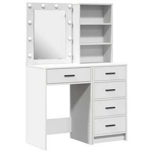 Ensemble de coiffeuse 2 pièces avec LED en bois d'ingénierie blanc
