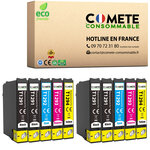 T1295 - 10 cartouches compatibles epson t1295 pomme (t1291 t1292 t1293 t1294)  - 4 noir + 2 cyan + 2 magenta + 2 jaune