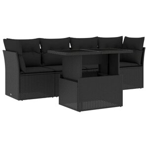 vidaXL Salon de jardin 5 Pièces avec coussins noir résine tressée