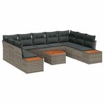 vidaXL Set de salon de jardin de 10 pièces avec coussins en poly rotin gris et acacia