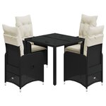 vidaXL Ensemble de bistro de jardin 5 Pièces coussins noir poly rotin
