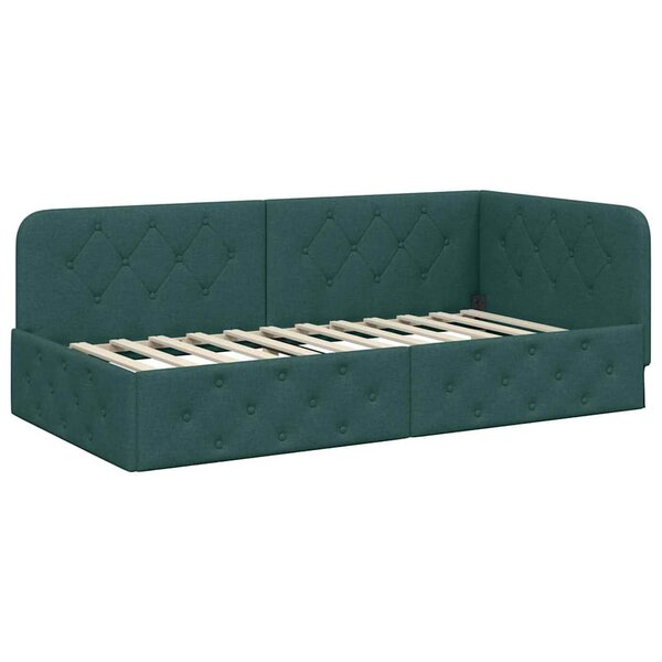 vidaXL Cadre de lit d'angle Vert foncé 90 x 200 cm tissu