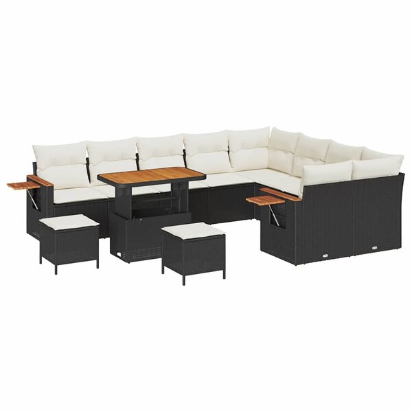 vidaXL Ensemble de canapé de jardin 12 Pièces Noir Poly rotin