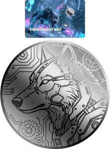 Monnaie CYBERPUNK GREY WOLF 1/1000 Oz Platine 12$ Liberia 2026 (PRÉCOMMANDE)