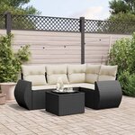 vidaXL Salon de jardin 5 Pièces avec coussins noir résine tressée