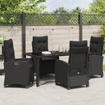 vidaXL Set de dîner de jardin de 5 pièces avec coussins noir en poly rattan