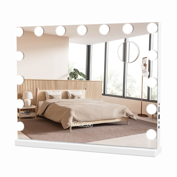 Miroir de maquillage 58 x 48 x 10 cm avec musique sans fil fonctions tactiles loupe portable en fer blanc 20_0020159