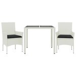 vidaXL Ensemble à manger de jardin et coussins 3 Pièces blanc rotin verre