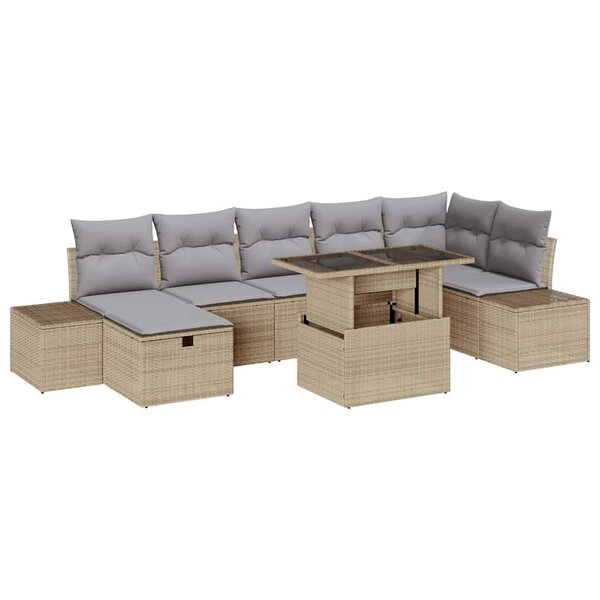 vidaXL Ensemble de canapé de jardin 8 Pièces Beige Poly rotin