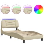 vidaXL Cadre de lit avec lumières LED crème 90x190 cm tissu
