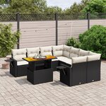 vidaXL Salon de jardin 9 Pièces avec coussins noir résine tressée