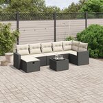 vidaXL Salon de jardin 8 Pièces avec coussins noir résine tressée