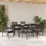 vidaXL Ensemble de salle à manger de jardin de 7 pièces avec coussins Marron Poly Rotin